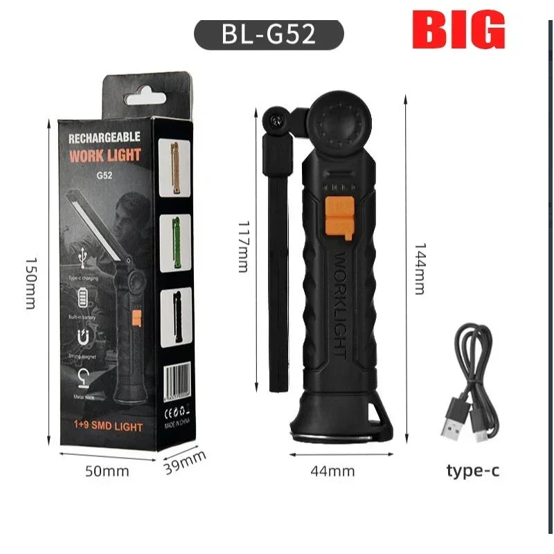 Howlera Magnetic COB Work Light — USB-C Rechargeable Pocket Flood Lamp with Hook & Clip