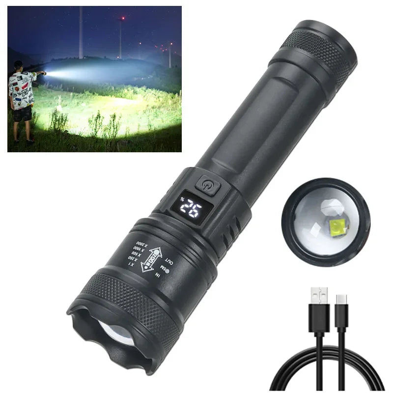 Howlera 2000-Lumen Zoomable Flashlight — USB Rechargeable Torch with Battery Display