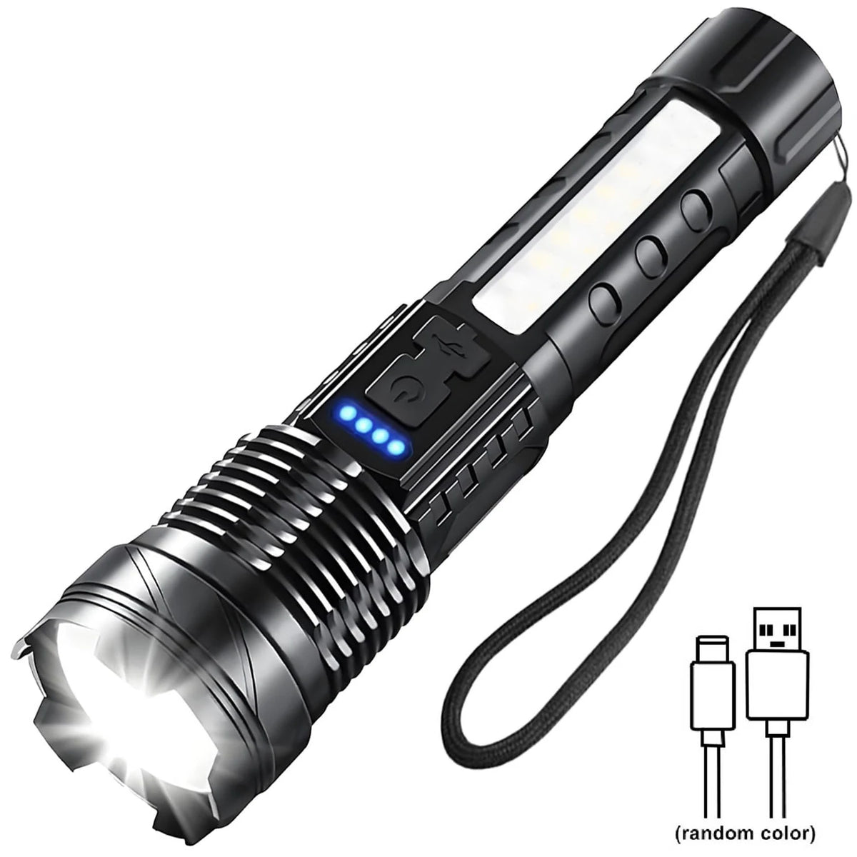 Howlera Dual-Beam LED Flashlight — Handheld Spotlight + COB Work Light, 7 Modes, USB Rechargeable