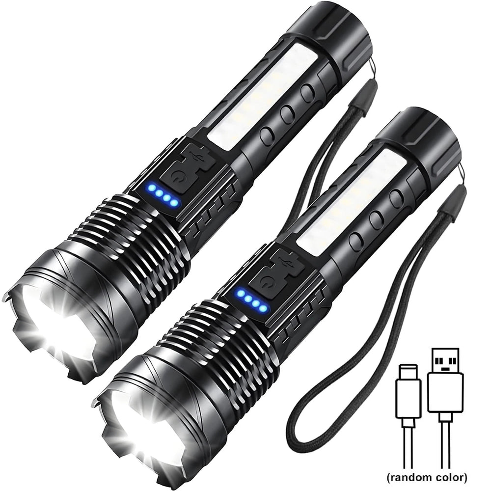 Howlera Dual-Beam LED Flashlight — Handheld Spotlight + COB Work Light, 7 Modes, USB Rechargeable